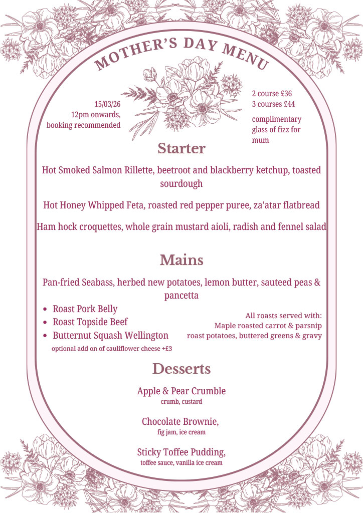 Mothers Day Menu 2026